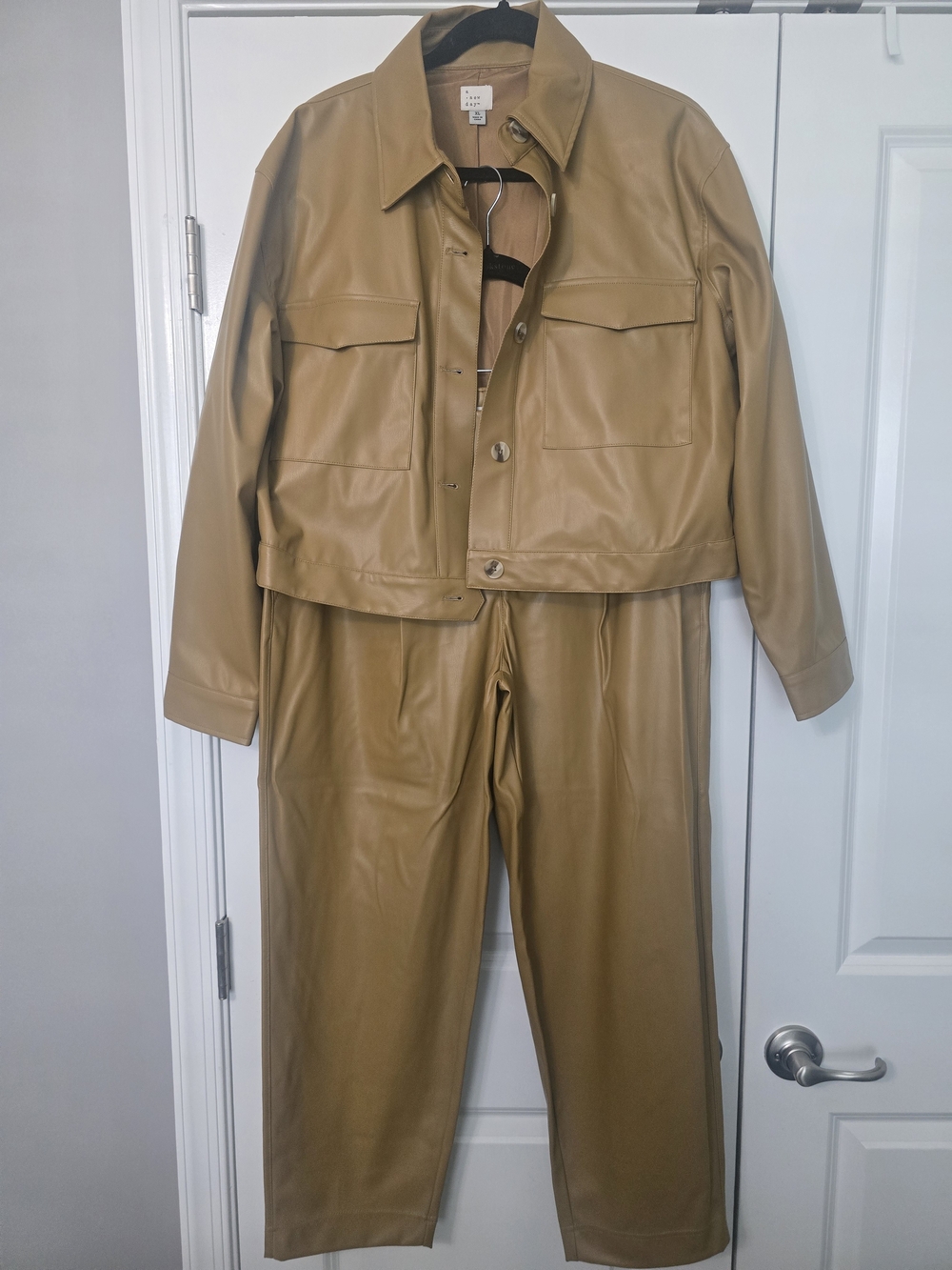 Leather-Look Tan Pants And Jacket By A New Day